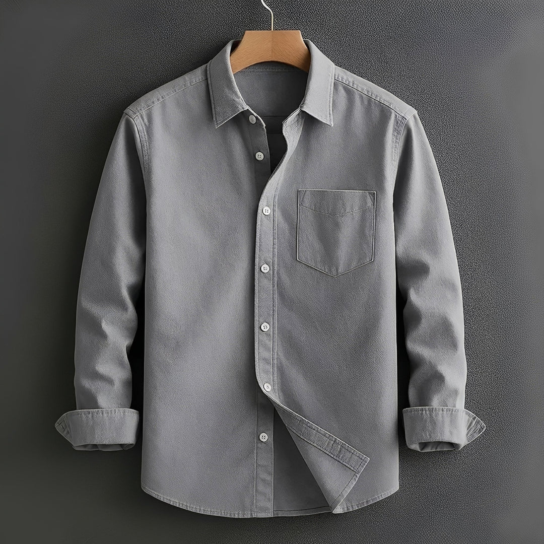 Modern men's long-sleeve everyday casual shirt, offering a comfortable fit and versatile fashion appeal.
