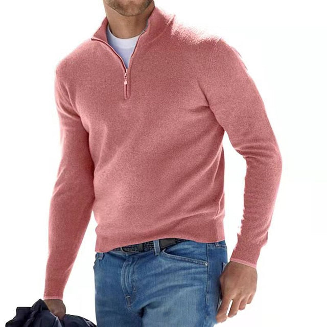 Men's mock neck quarter-zip sweater. Comfortable, versatile long sleeve top for everyday fashion.