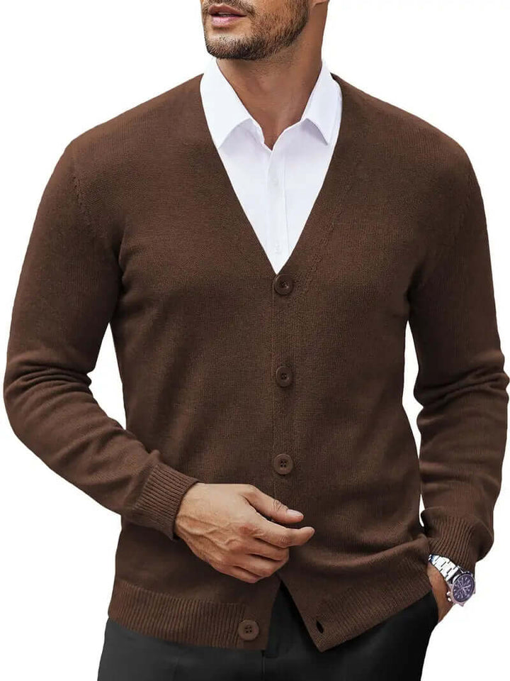 Comfortable men's layering cardigan sweater with open front, ideal for versatile fall & winter wear.