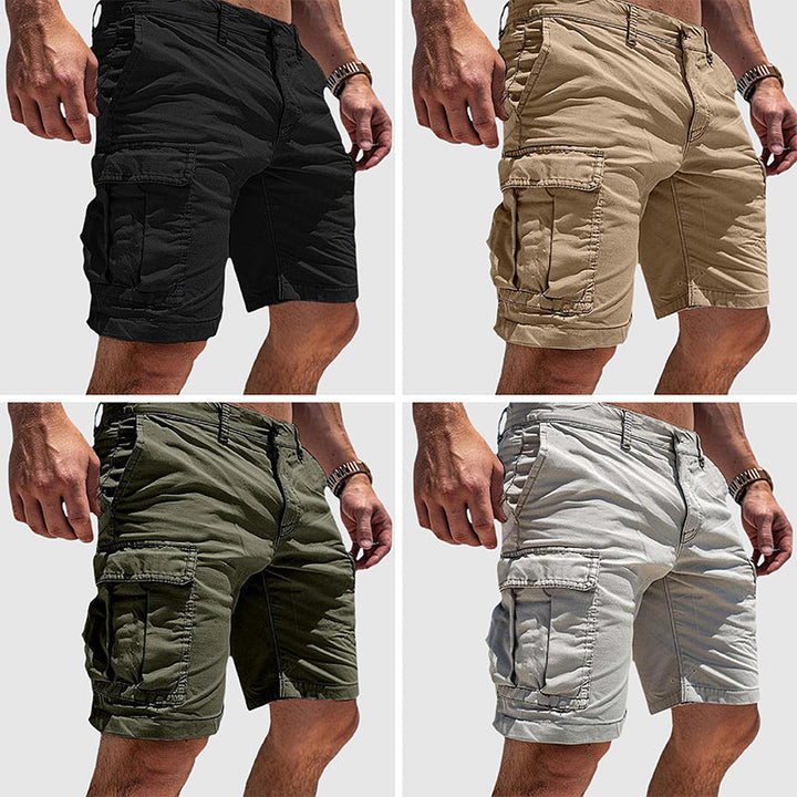 Stylish men's cargo shorts with ample storage from utility pockets, perfect for outdoor excursions & summer.