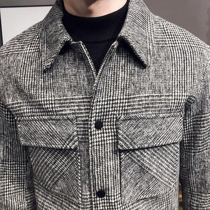 Casual men's plaid shirt jacket with button-up front. Ideal versatile outerwear for everyday wear & fashion.