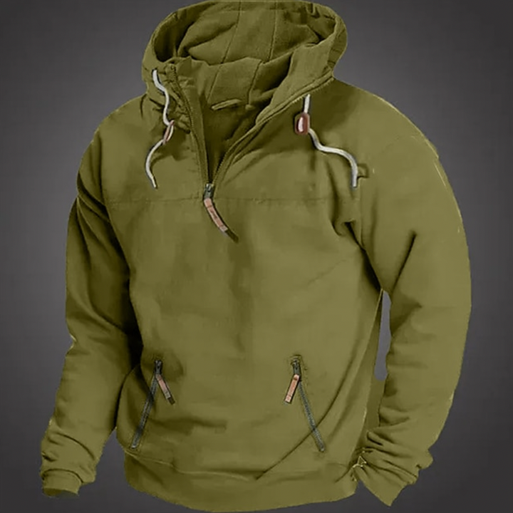 Men's versatile quarter-zip hoodie with drawstring, kangaroo pocket, perfect for casual everyday wear & athleisure style.