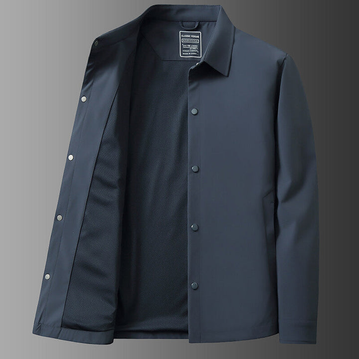 Stylish men's collared shacket with snap front. Perfect casual jacket for versatile everyday wear.