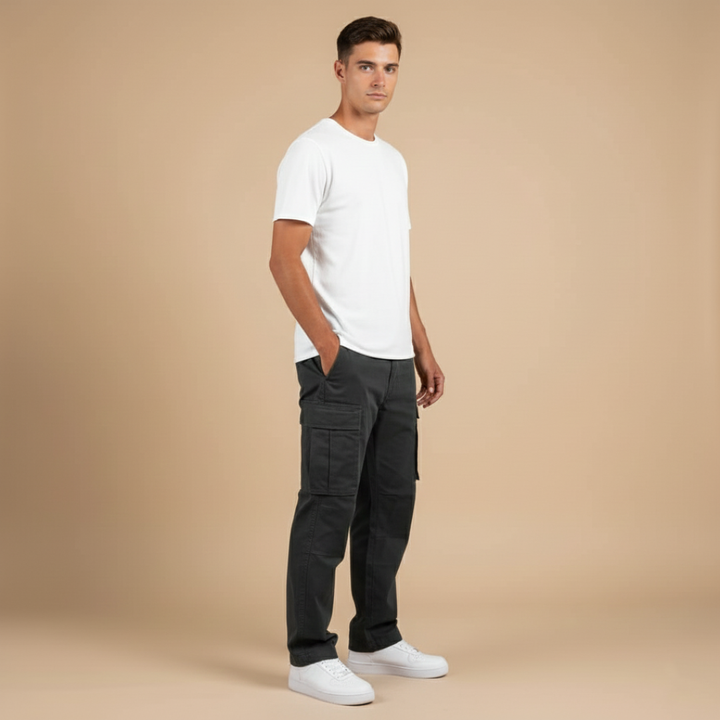 Comfortable men's straight leg cargo pants with utility pockets, great for daily wear and an active lifestyle.