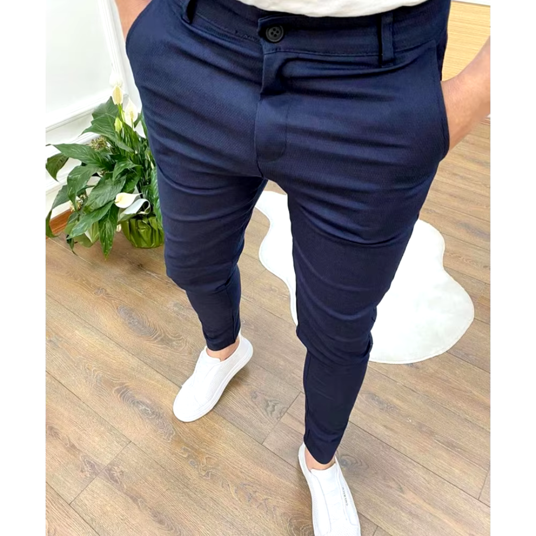 Modern men's dress chino pants, offering comfort & style for work, business & casual wear.