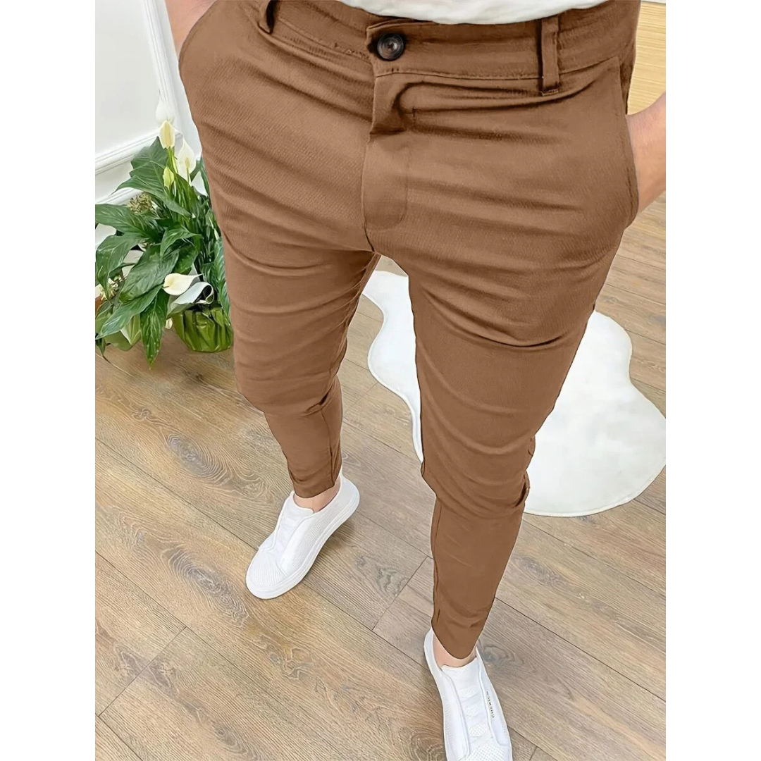 Men's fashion chino stretch pants, perfect for versatile business casual & smart everyday wear.