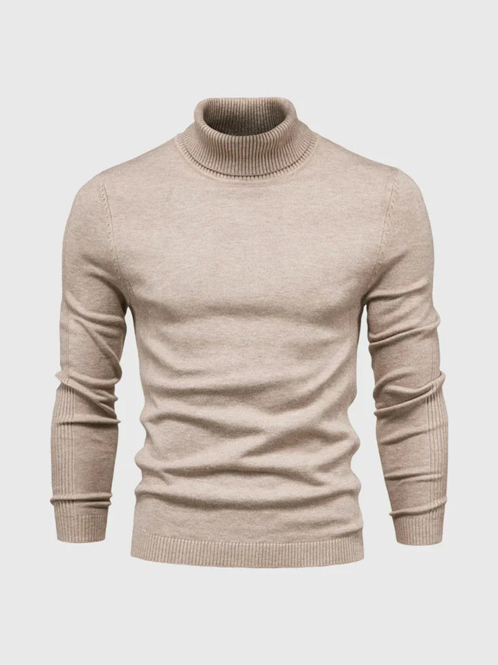 Modern men's fashion turtleneck sweater. Easy-care, washable, perfect for layering in winter.