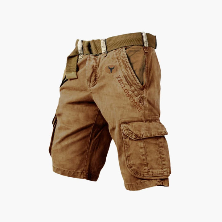 Black men's utility shorts with 6 functional pockets, essential for casual everyday and travel fashion.