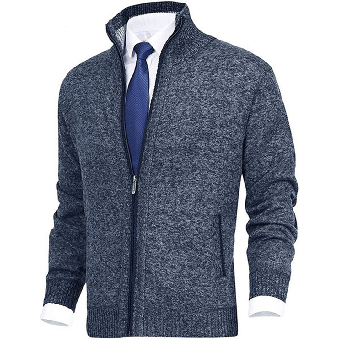 Versatile men's casual jacket, zip-up front, stand collar, and ribbed details for any occasion.