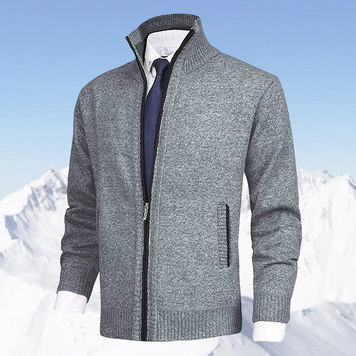 Man zipping up a comfortable & stylish casual jacket with a stand collar, perfect versatile outerwear.