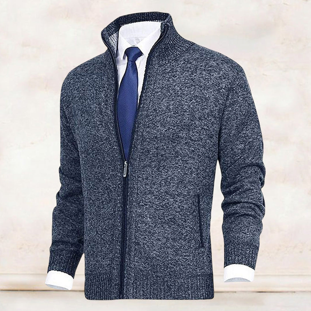 Men's casual jacket with a sleek stand collar, full zip closure, and comfortable ribbed cuffs for style.