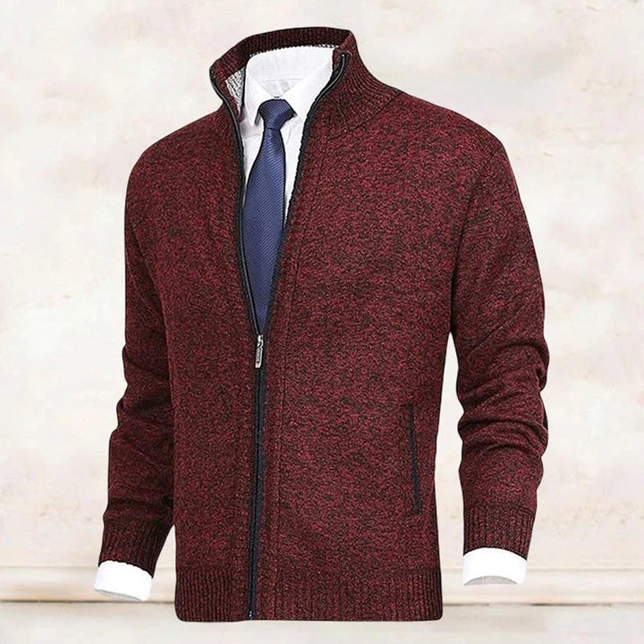 Men's stylish zip-up jacket, stand collar, ribbed trim, perfect versatile outerwear for men's fashion.