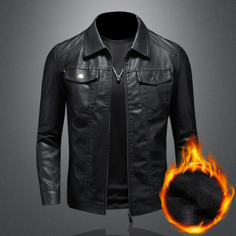 Men's vintage black leather jacket, classic outerwear for everyday style.