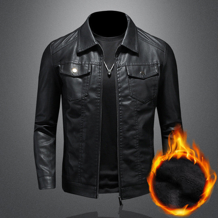 Men's vintage black leather jacket, classic outerwear for everyday style.