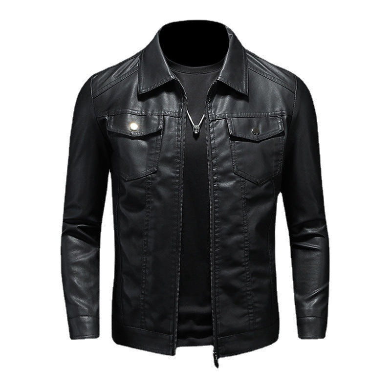 Durable men's vintage style leather jacket, offering classic and timeless appeal.