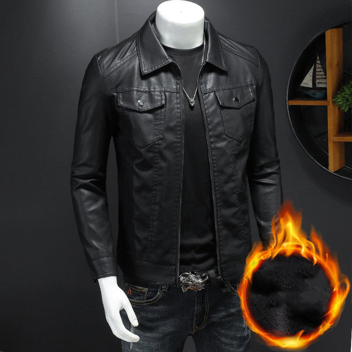 Stylish black leather jacket for men, combining vintage design with everyday comfort.