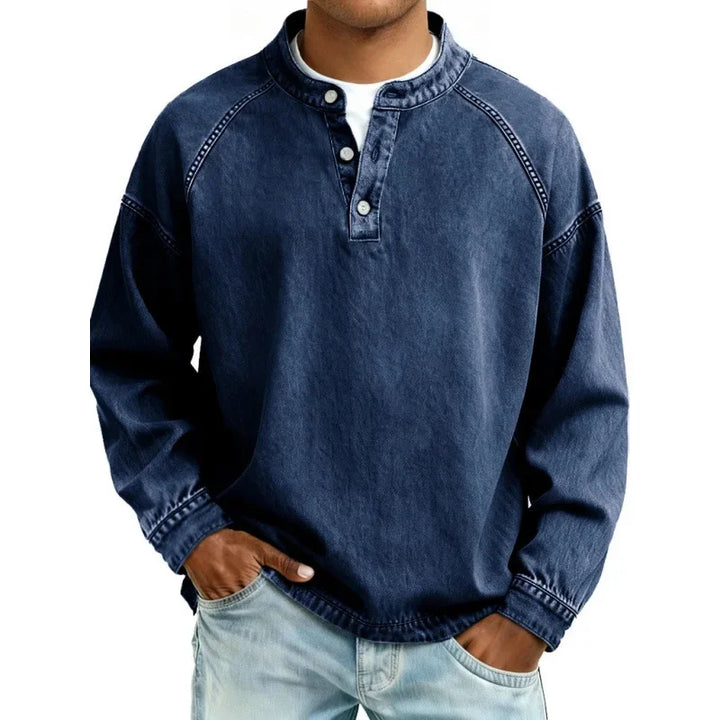 Stylish men's vintage button shirt with long sleeves, great for layering or standalone casual wear.