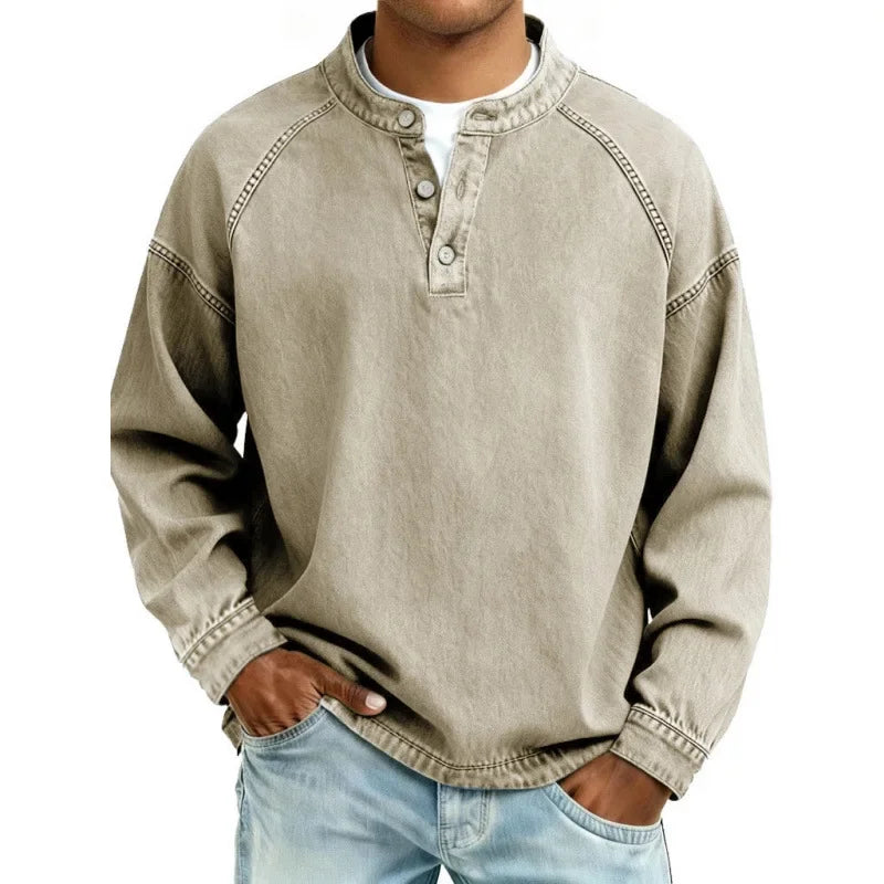 Comfortable men's vintage long sleeve button shirt, a classic piece for everyday casual fashion.