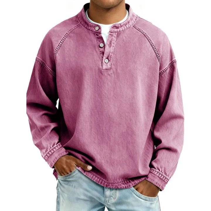 Men's vintage long sleeve shirt featuring prominent buttons, offering a timeless casual style.