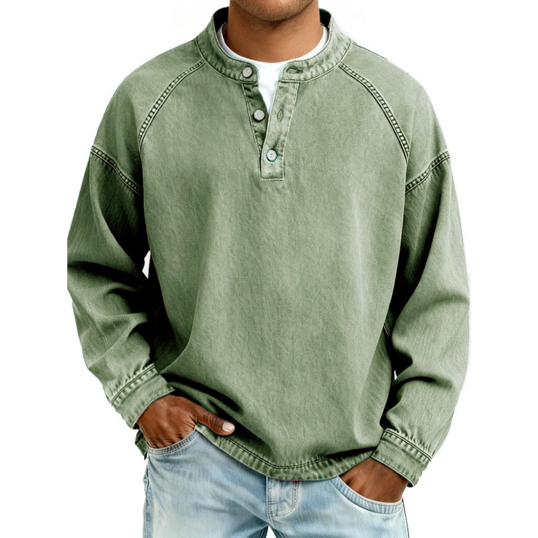 Fashionable men's vintage long sleeve button shirt, a versatile outerwear piece for modern men.