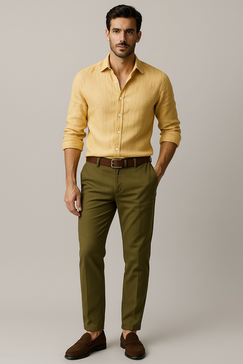 Men's vintage button up shirt for relaxed summer style. Casual long sleeve top for warm weather.