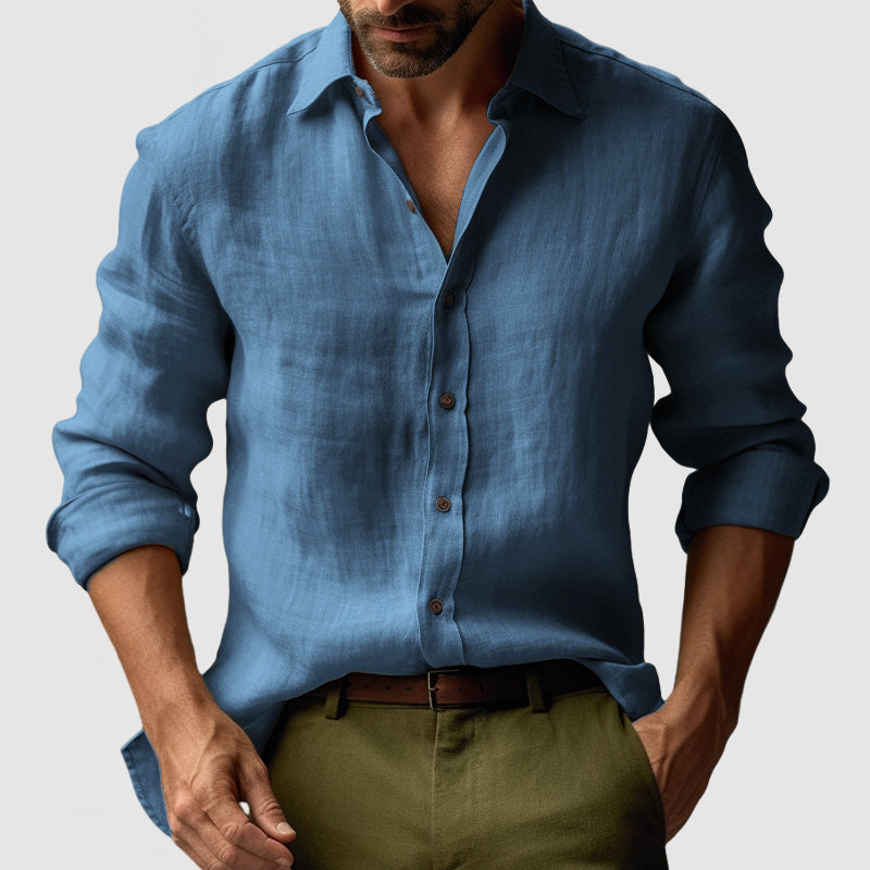 Classic men's vintage button up shirt. Versatile long sleeve for summer & casual men's style.