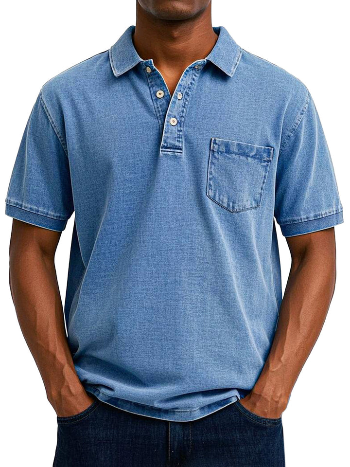 Men's vintage casual polo shirt, short sleeve, retro style for everyday comfort.