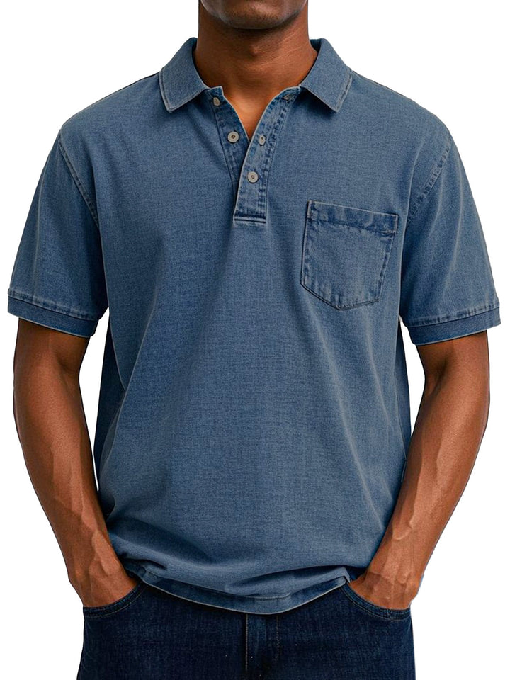Men's casual retro polo shirt, short sleeve, comfort fit for daily wear.