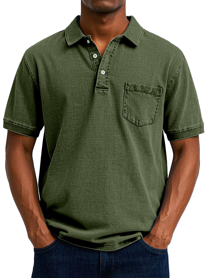 Vintage men's polo with a button-up collar, ideal for a stylish and comfortable outfit.
