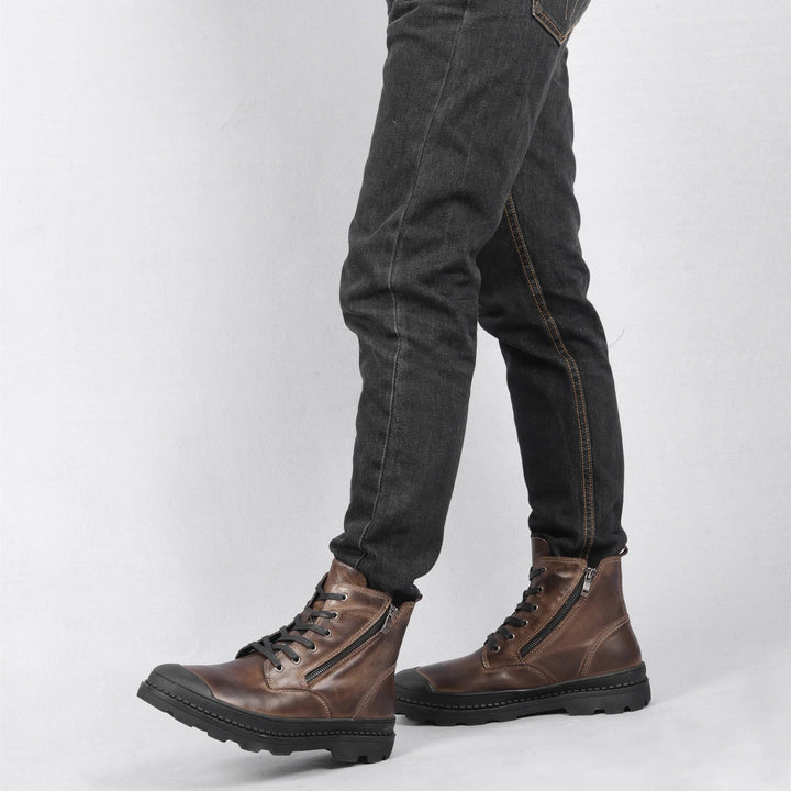Warm, durable men's vintage combat boots, perfect for winter adventures and casual wear.