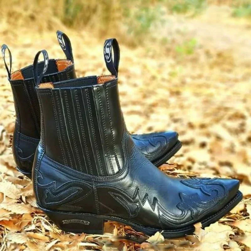 Men's Vintage Cowboy Boots with Intricate Stitching