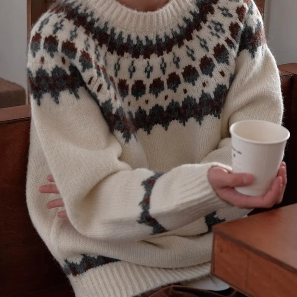 Retro fashion men's knitwear, featuring a comfortable long sleeve crewneck design.