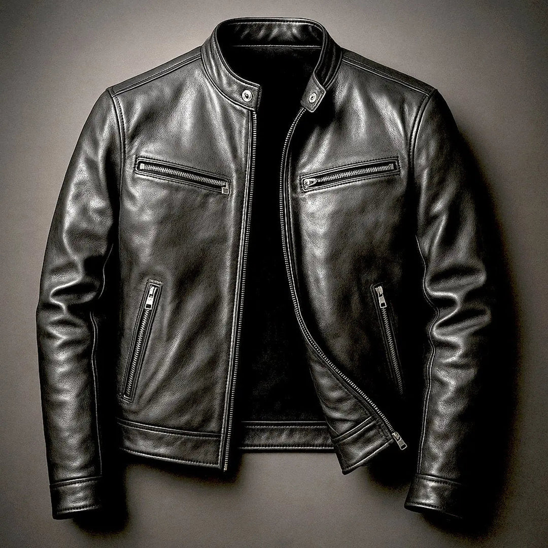 Stylish men's zip-up quilted faux leather biker jacket. Vintage design outwear perfect for fall and spring fashion.