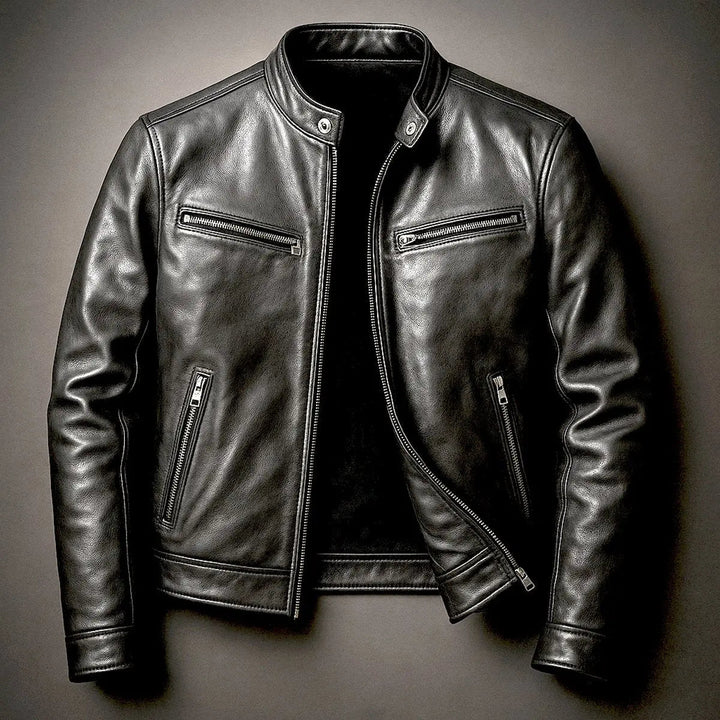 Stylish men's zip-up quilted faux leather biker jacket. Vintage design outwear perfect for fall and spring fashion.