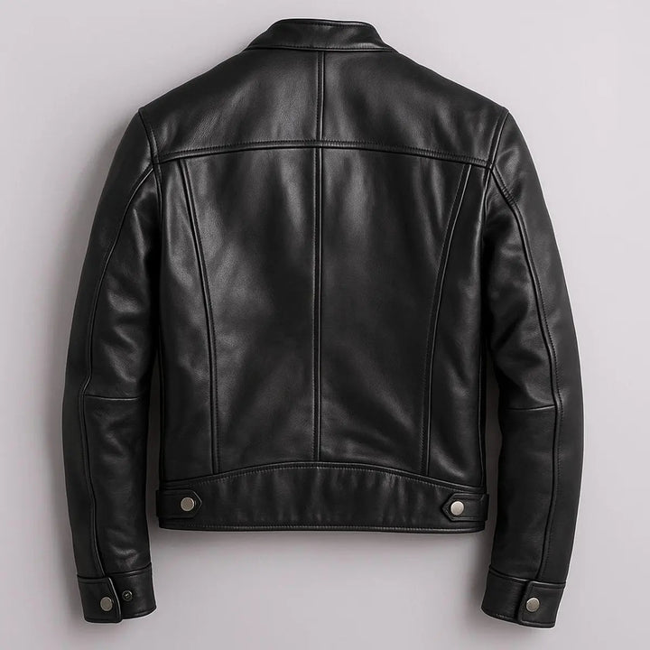 Fashionable men's vintage quilted faux leather jacket. Zip-up outwear for a sharp, casual biker look. Everyday wear.