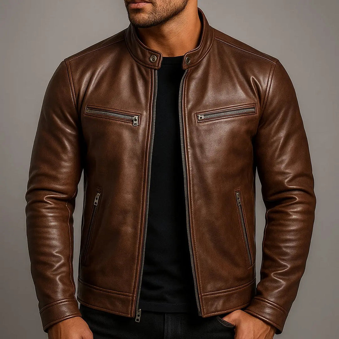 Men's durable faux leather quilted biker jacket. Vintage zip-up coat, perfect casual outerwear for fall & spring.