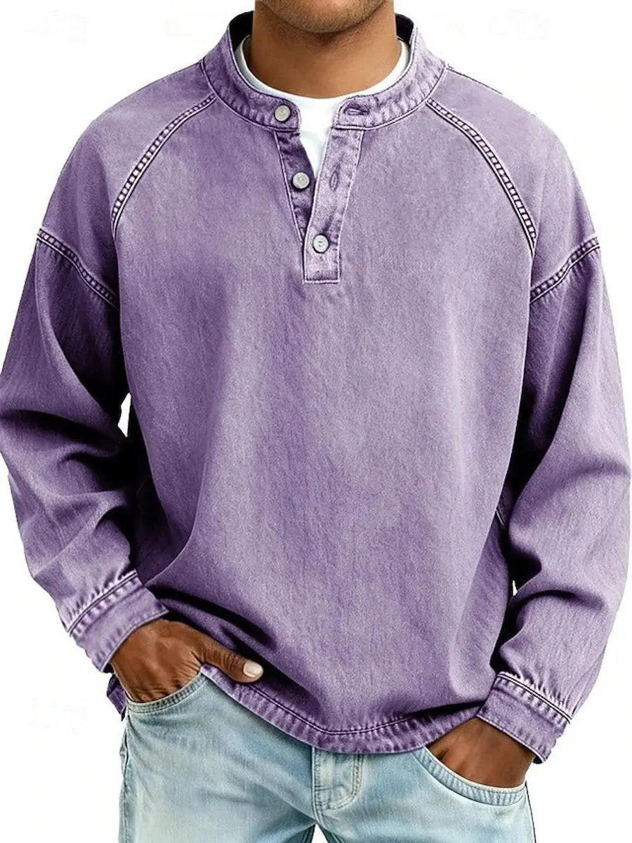 Versatile men's vintage Henley sweater, a comfy long sleeve pullover for any casual outfit.