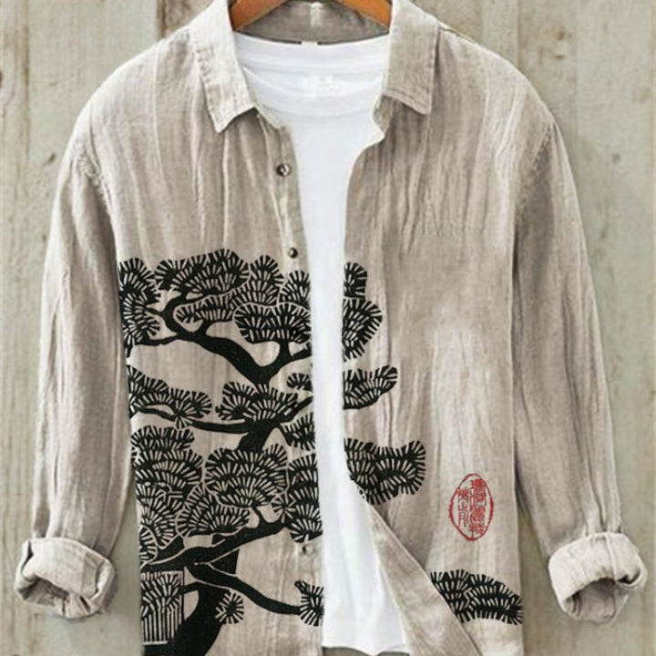Distinctive vintage Japanese art print men's short sleeve summer shirt. Perfect for a unique casual or resort look.