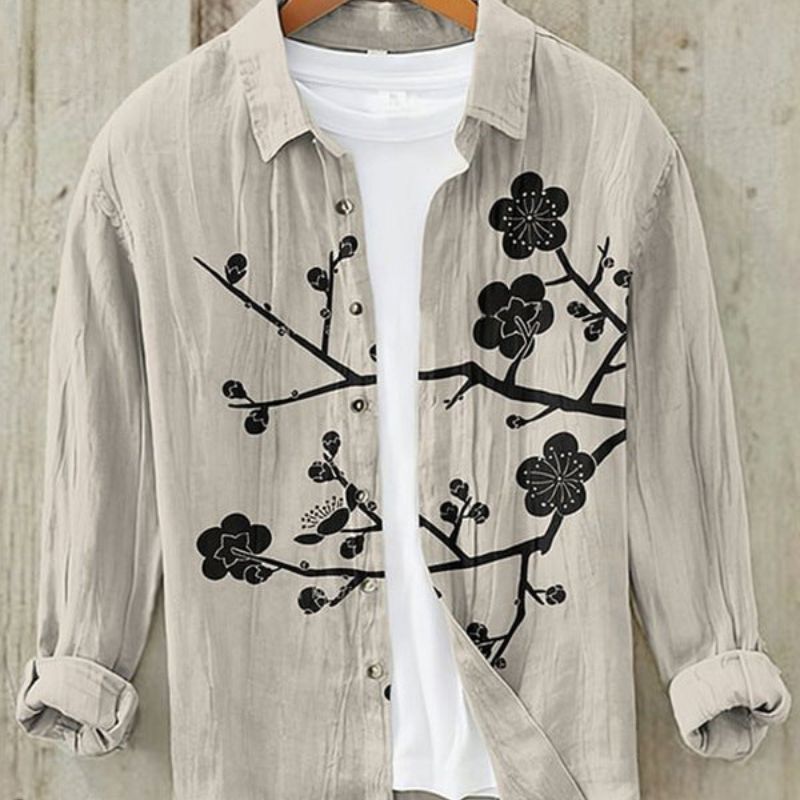 Trendy men's vintage Japanese art print shirt, short sleeve for summer fashion, casual & resort style. Button-up.