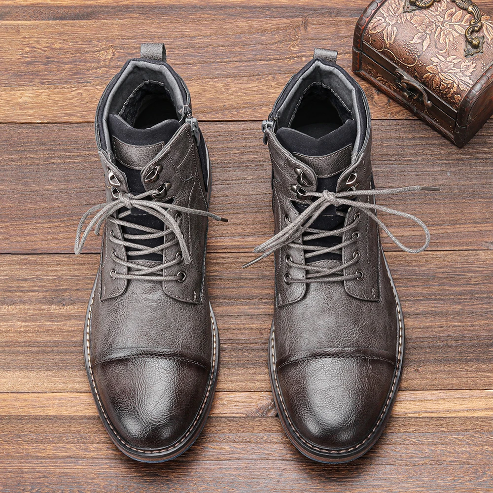 High-quality leather texture of men's lace-up dress boots