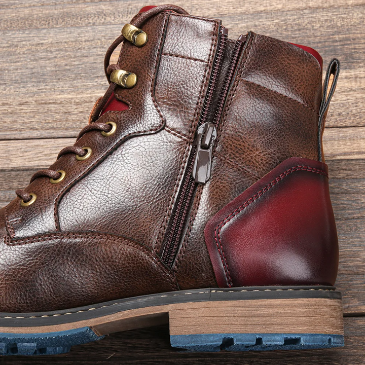 Side view of stylish men's vintage ankle boots with side zipper