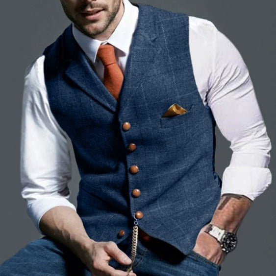 Men's vintage lapel collar waistcoat in classic blue for timeless dapper style