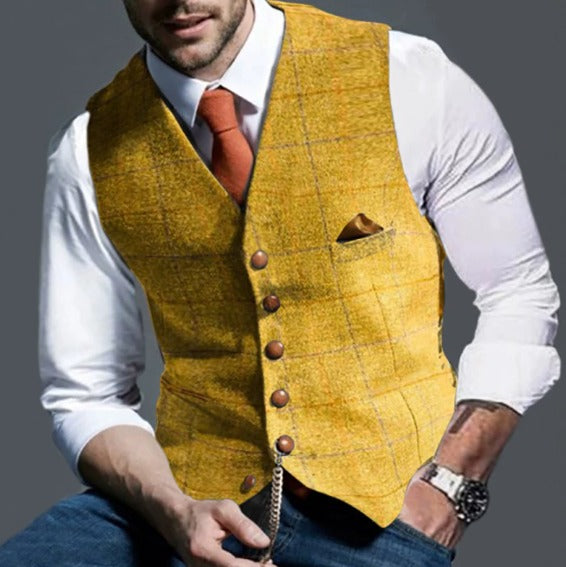 Full view of a man wearing a formal wear vintage waistcoat, perfect for dapper looks