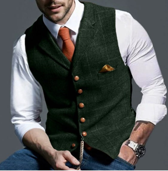 The silhouette of a vintage lapel collar waistcoat, offering a refined and classic aesthetic