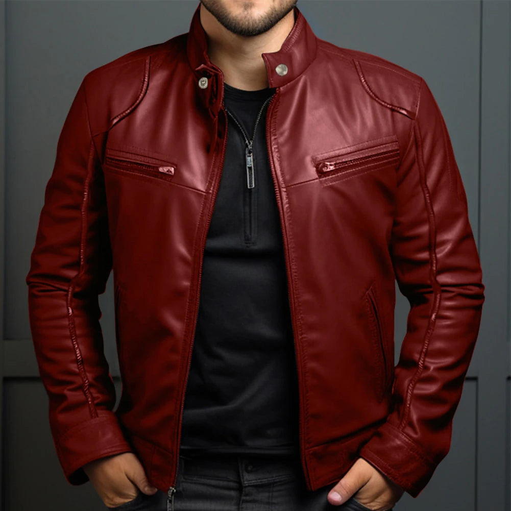 Cozy retro men's motorcycle jacket, ideal casual fall outerwear. Vintage style with durable design & comfortable fit.
