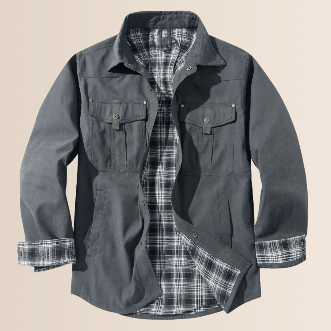 Men's vintage plaid shirt jacket, all-season comfort. Casual zip-up outerwear, perfect for layering.