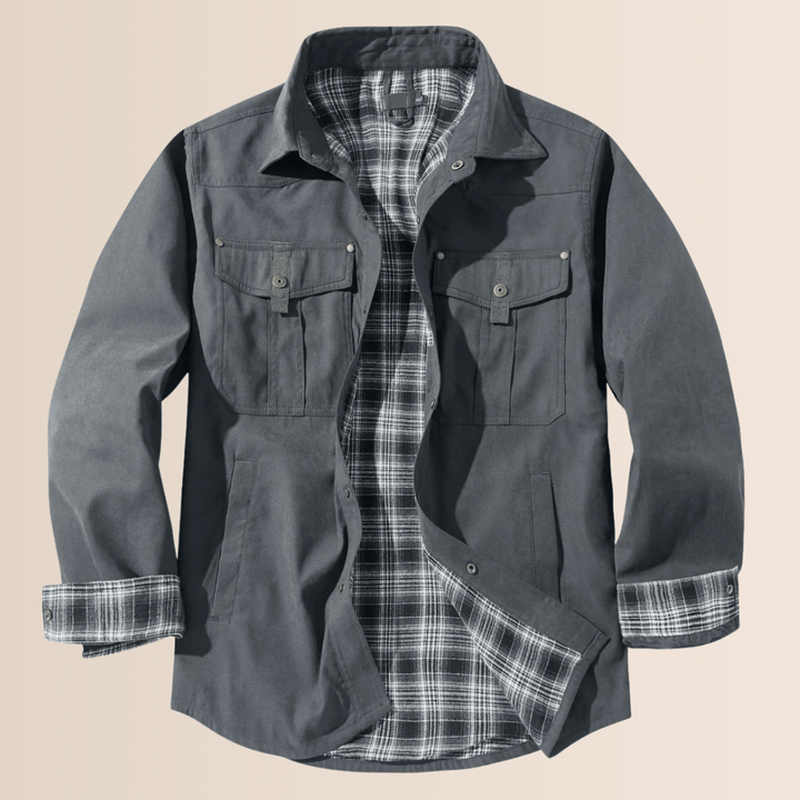 Men's vintage plaid shirt jacket, all-season comfort. Casual zip-up outerwear, perfect for layering.