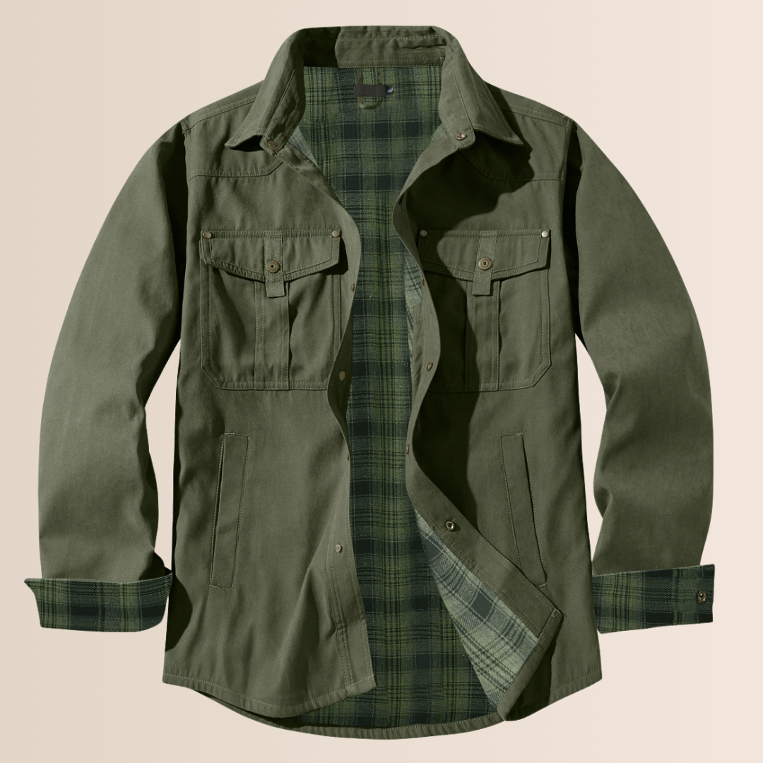 Men's zip-up plaid shirt jacket. Vintage western style, cozy and casual outerwear for year-round comfort.