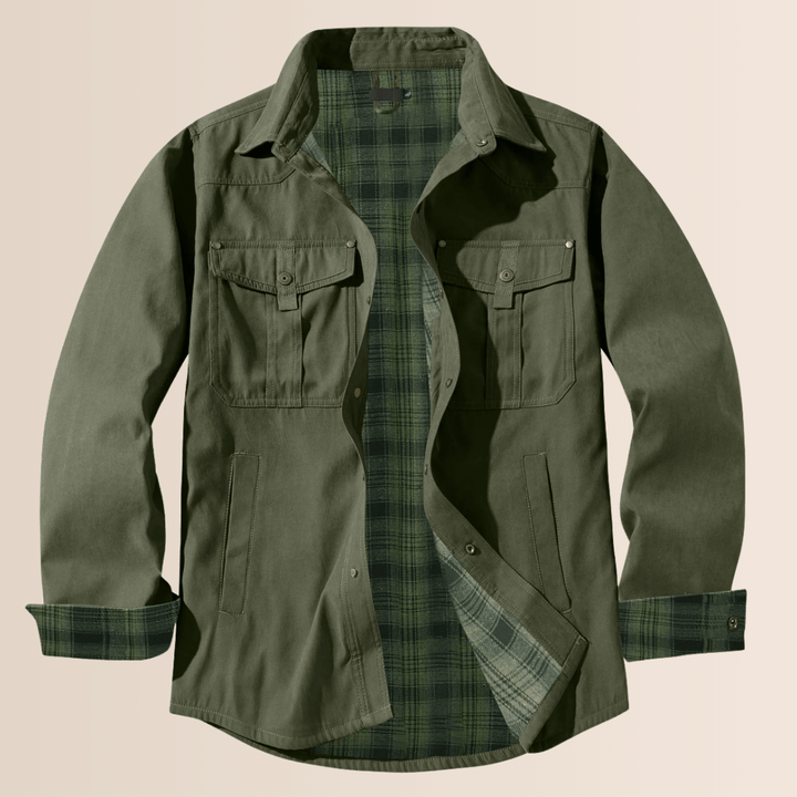 Men's zip-up plaid shirt jacket. Vintage western style, cozy and casual outerwear for year-round comfort.