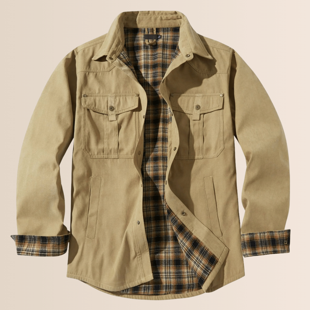 Stylish men's vintage plaid shirt jacket. Comfortable casual outerwear, ideal layering piece for all seasons.